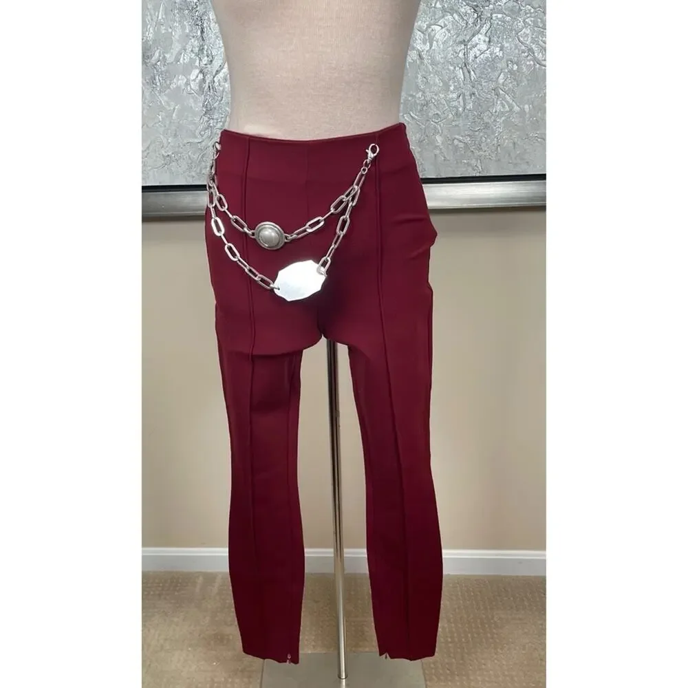 AREA Chain Plate Belt High Waist Pintuck Burgundy Red Legging Size Small - Picture 3 of 7